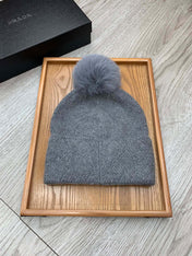 BEANIE HAT IN SHARK GRAY WOOL AND RABBIT FUR 346719