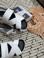 ELECTRIC SANDAL BLACK MIX CREAMY WHITE CALFSKIN