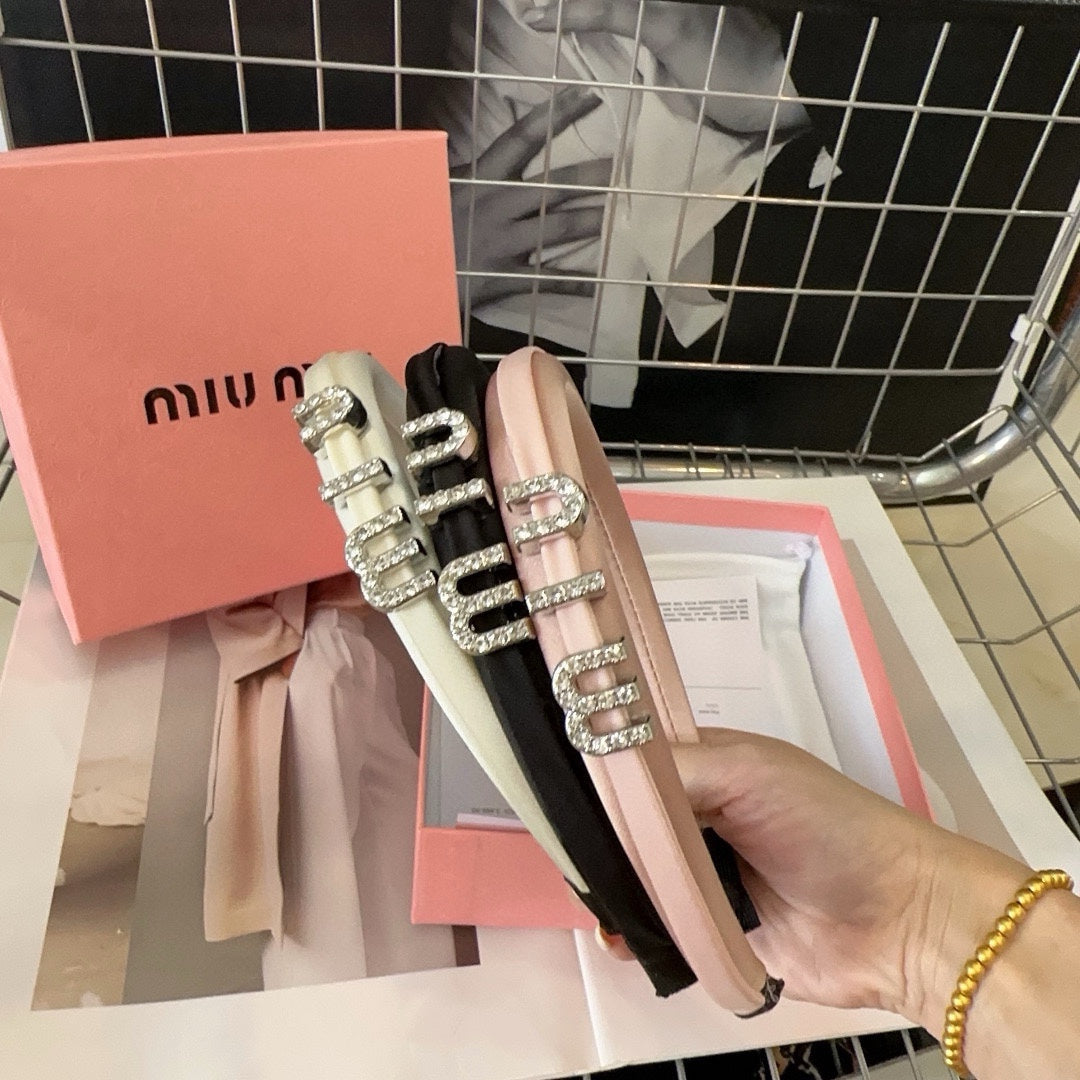 SILK HAIRBAND ATTACHED CRYSTAL LOGO LIGHT PINK 196476