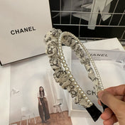 COLORFUL VOILE FABRIC WITH PEARL CHAIN HAIRBAND 410874