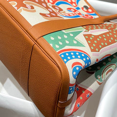 GARDEN PARTY 36 IN MULTICOLOR TOILE H CANVAS GOLD CALFSKIN CIRCUS TYPOGRAPHY PRINT