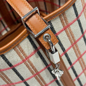 PICOTIN LOCK 18 BAG IN GOLD CALFSKIN ÉCRU/BEIGE/FAUVE/ROSE POP/NOIR EMBROIDERY PLAID CANVAS