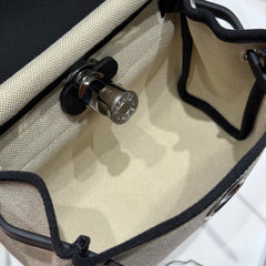 HERMES 25S MINI HERBAG 20 IN BEIGE AND BLACK CANVAS SILVER HARDWARE