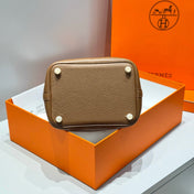 HERMES 25S PICOTIN LOCK 18 IN BURNT CARAMEL CALFSKIN GOLD HARDWARE