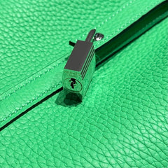 HERMES 25S PICOTIN LOCK 18 IN SPRING GREEN CALFSKIN SILVER HARDWARE