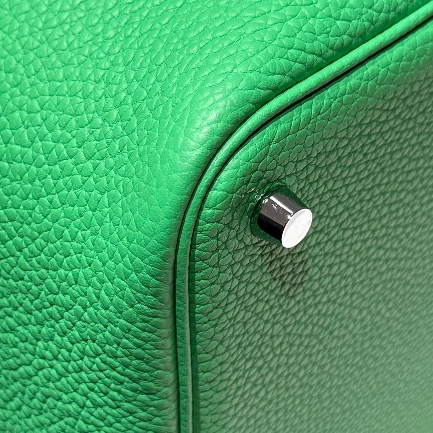 HERMES 25S PICOTIN LOCK 22 IN SPRING GREEN CALFSKIN SILVER HARDWARE