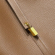 HERMES 25S PICOTIN LOCK 22 IN BURNT CARAMEL CALFSKIN GOLD HARDWARE