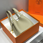 HERMES 25S PICOTIN LOCK 22 IN CROMWELL GRAY CALFSKIN GOLD HARDWARE