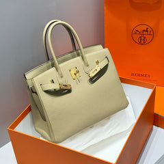 25S HERMES BIRKIN 30 IN CROMWELL GRAY CALFSKIN GOLD HARDWARE