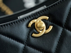 CHANEL 25S HOBO BAG 19.5 CM IN BLACK CALFSKIN WITH GOLD HARDWARE
