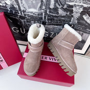 VIV' WINTER FUR STRASS BUCKLE ANKLE BOOTS IN TAUPE SUEDE