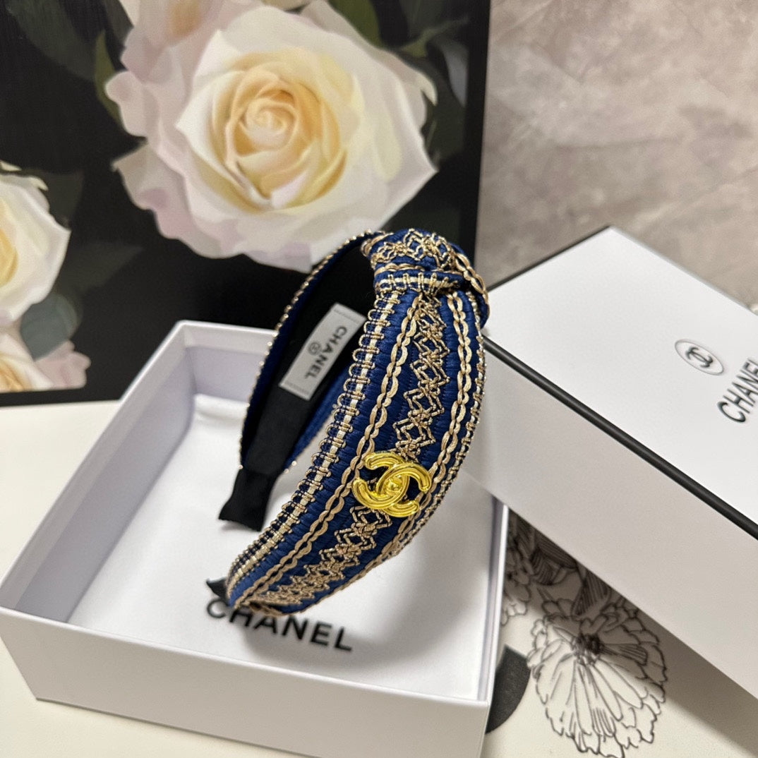 NAVY BLUE MIX LIGHT YELLOW FABRIC HEADBAND 168585