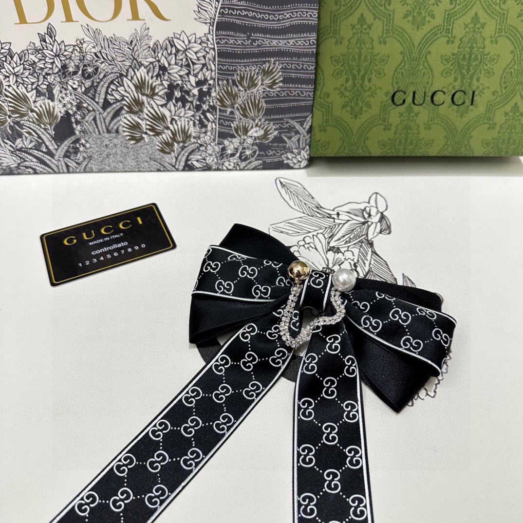 RIBBON BOW HAIR CLIP IN BLACK RE-NYLON ATTACHED PEARL 358260