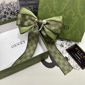 RIBBON BOW HAIR CLIP IN OLIVE GREEN RE-NYLON ATTACHED PEARL 358261