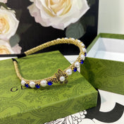 HAIRBAND EMBELLISHED DIAMOND AND PEARL IN GOLD METAL 376822