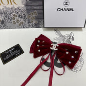 CRIMSON RED VELVET HAIR CLIP WITH BOW AND CRYSTAL 412470