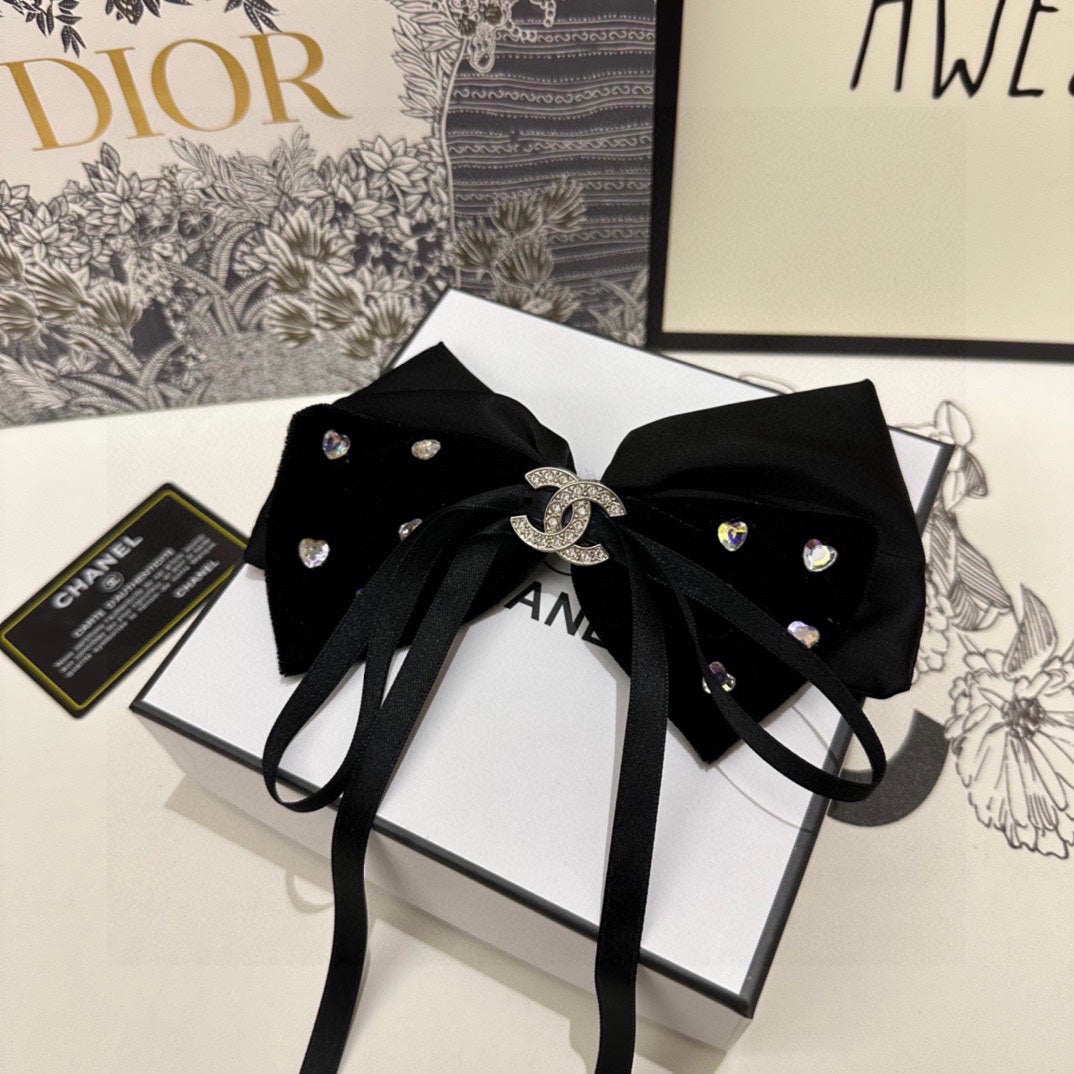 BLACK VELVET HAIR CLIP WITH BOW AND CRYSTAL 412471