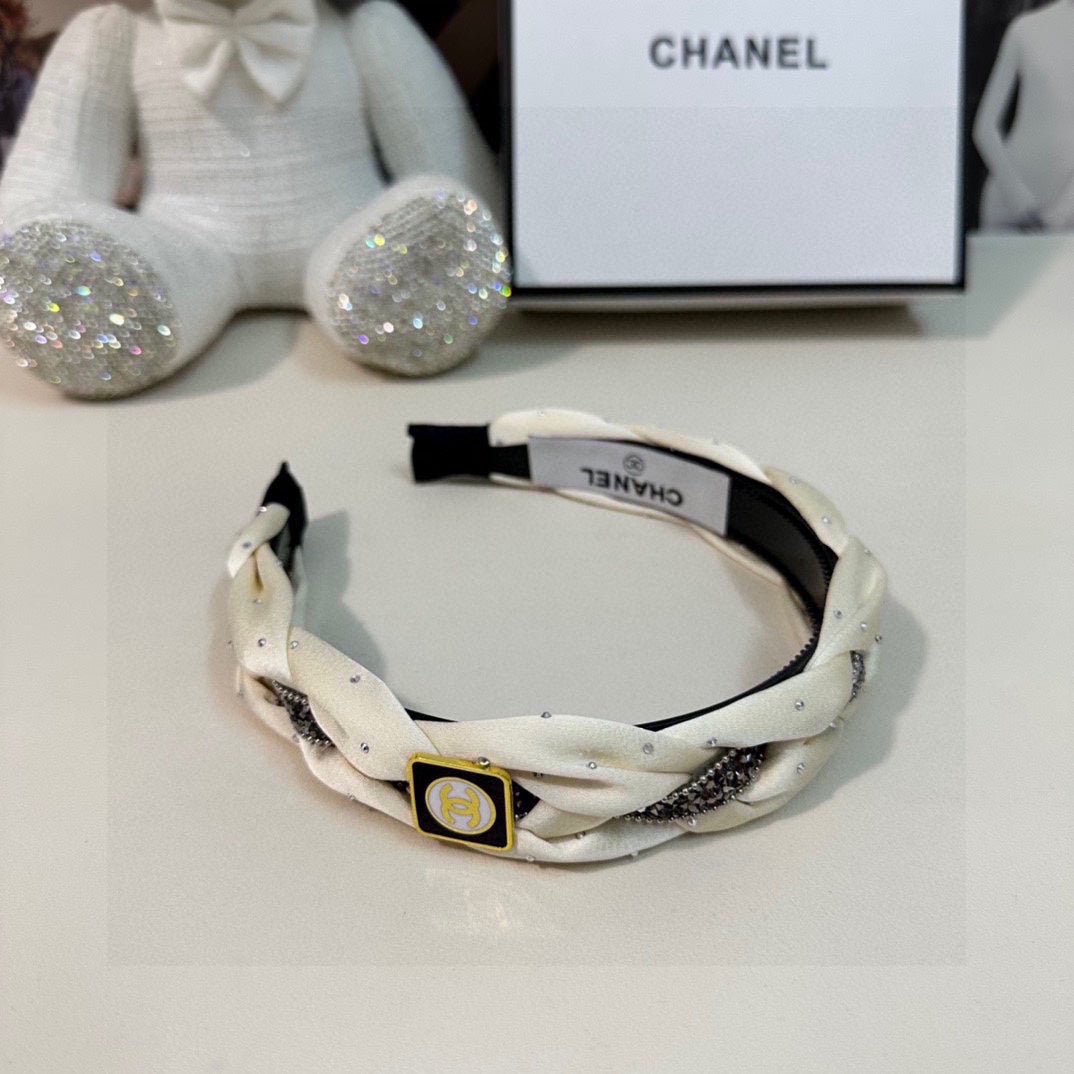 WHITE FABRIC HAIRBAND WITH CRYSTAL 412474