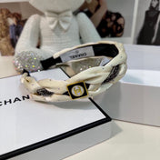 WHITE FABRIC HAIRBAND WITH CRYSTAL 412474