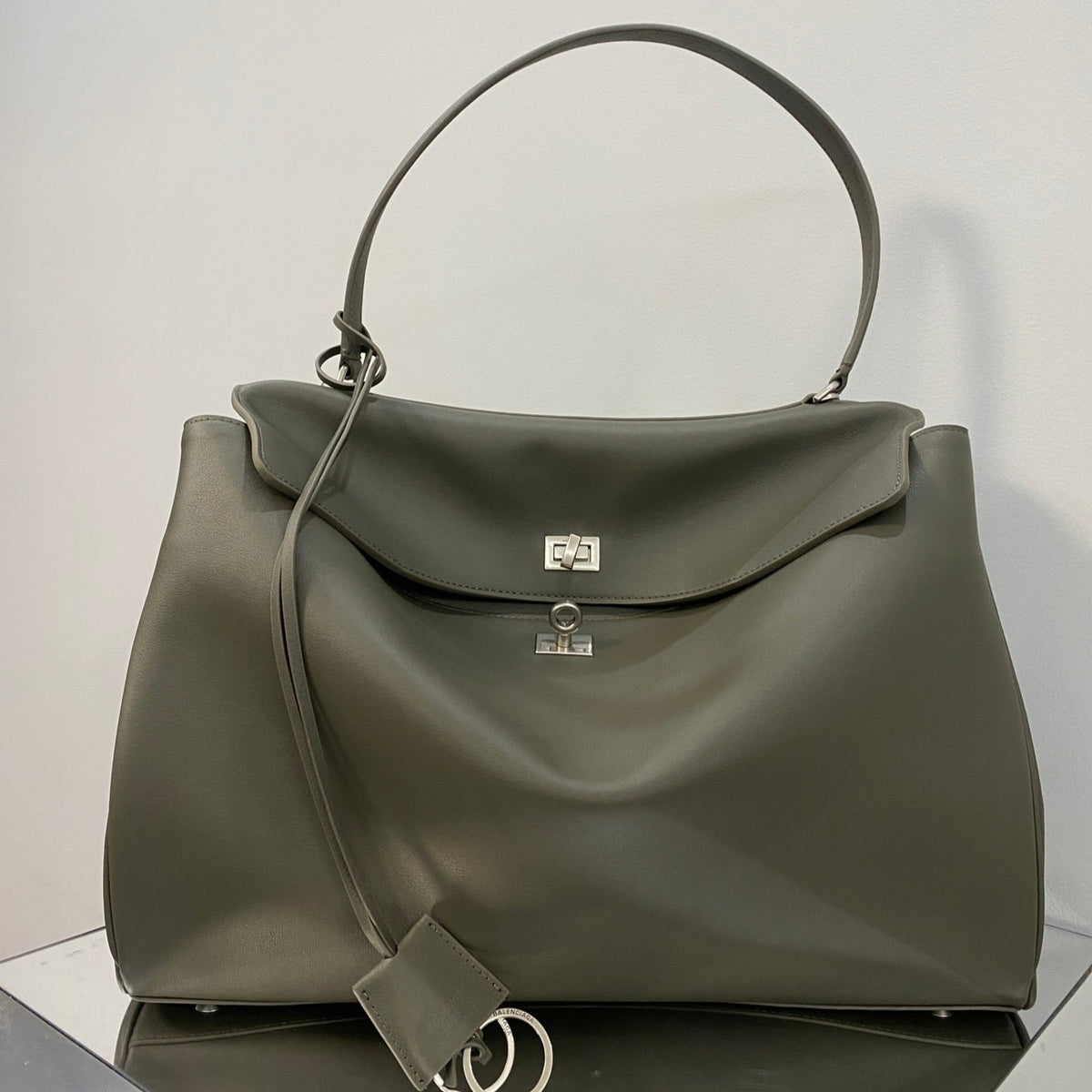 RODEO LARGE BAG 40 IN KHAKI GREEN SMOOTH CALFSKIN SILVER HARDWARE