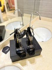 SL OPYUM SANDALS 105 BLACK AND GOLD CALFSKIN