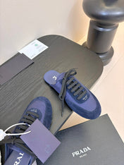 SNEAKER MULES IN NAVY BLUE NYLON AND SUEDE