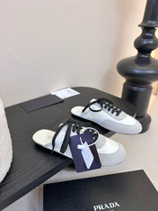 SNEAKER MULES IN BEIGE SUEDE AND WHITE NYLON