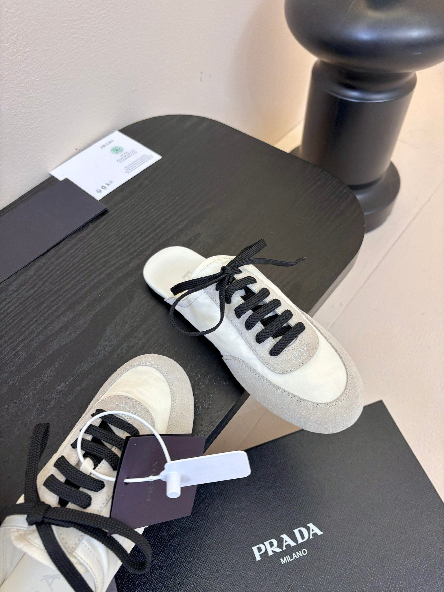 SNEAKER MULES IN BEIGE SUEDE AND WHITE NYLON