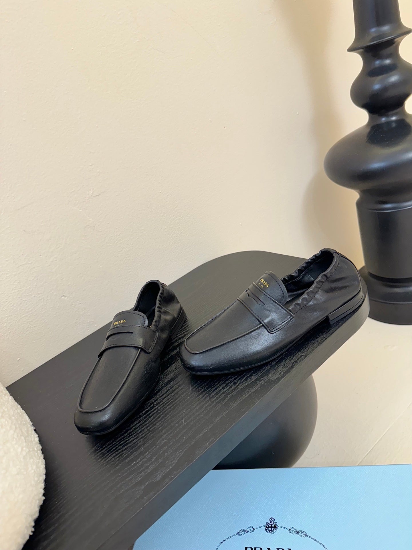 PRADA 25S SHUFFLE LOAFERS IN BLACK CALFSKIN