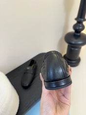 PRADA 25S SHUFFLE LOAFERS IN BLACK CALFSKIN