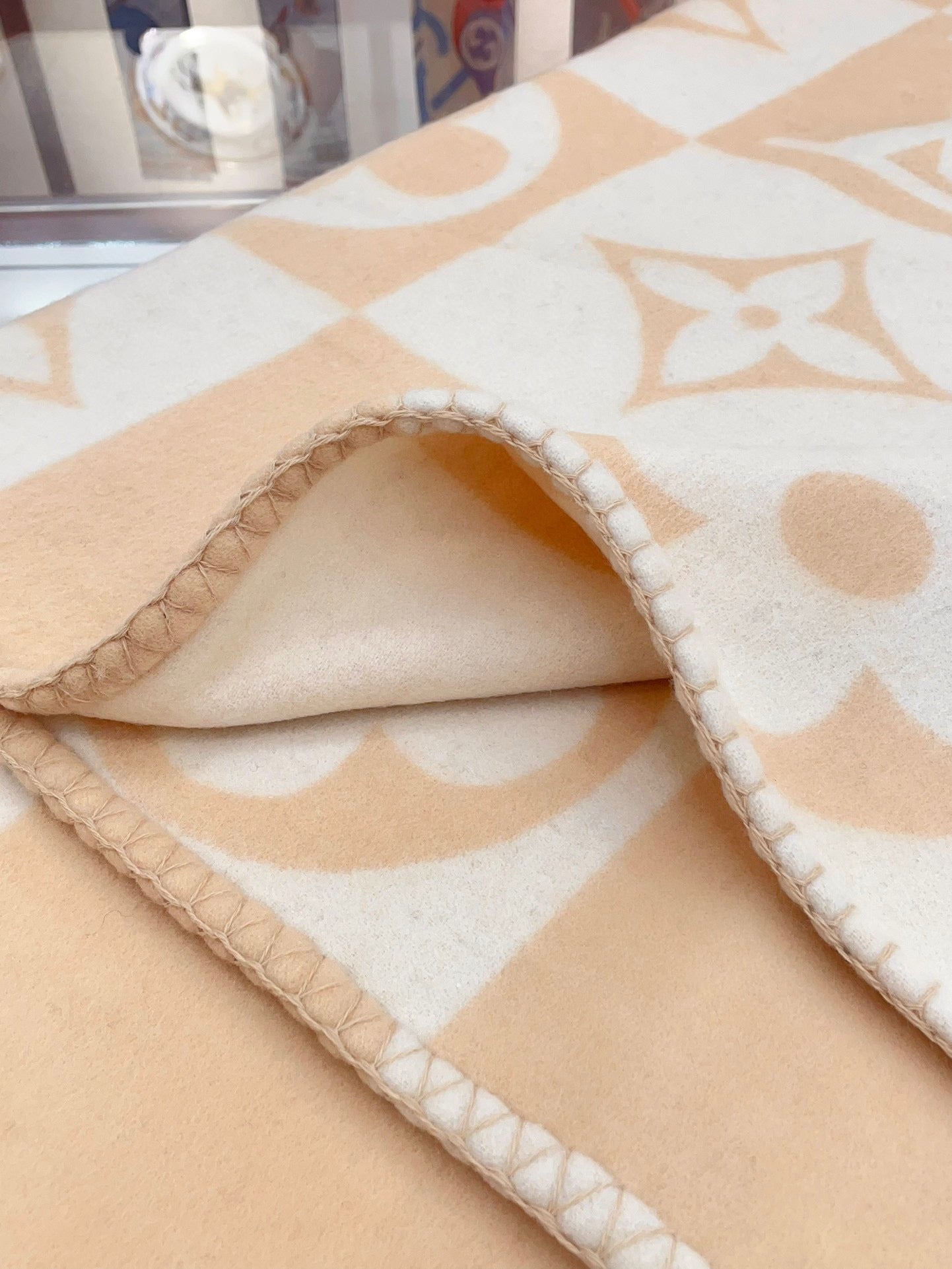 CHECKMATE BLANKET 180 CM IN WHITE MIX MACAROON TAN WOOL AND CASHMERE 403903