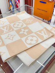 CHECKMATE BLANKET 180 CM IN WHITE MIX MACAROON TAN WOOL AND CASHMERE 403903