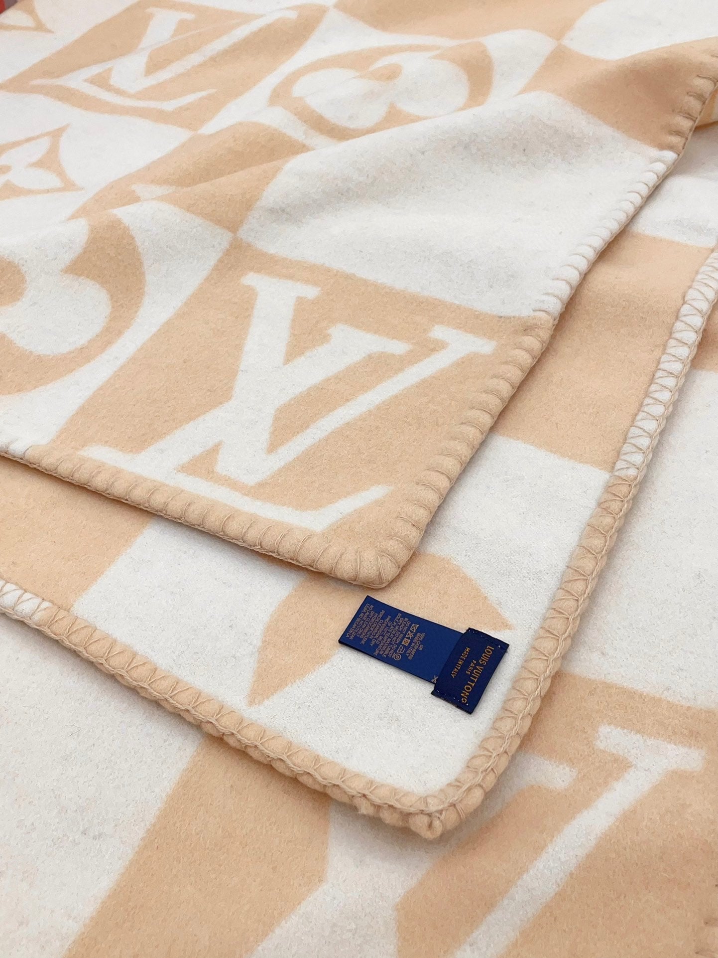 CHECKMATE BLANKET 180 CM IN WHITE MIX MACAROON TAN WOOL AND CASHMERE 403903