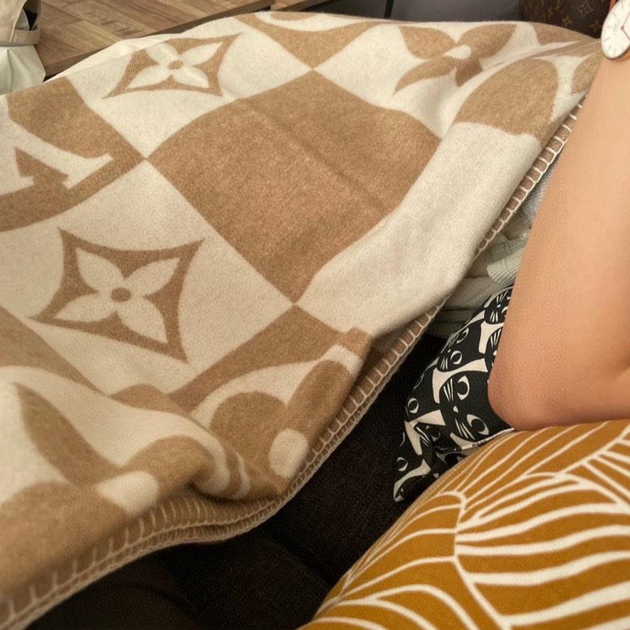 CHECKMATE BLANKET 180 CM IN WHITE MIX MACAROON TAN WOOL AND CASHMERE 403903