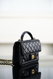 CHANEL 25S TOP HANDLE FLAP 19 CM IN BLACK LAMBSKIN WITH GOLD HARDWARE