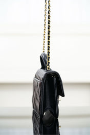 CHANEL 25S TOP HANDLE FLAP 19 CM IN BLACK LAMBSKIN WITH GOLD HARDWARE