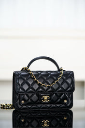 CHANEL 25S TOP HANDLE FLAP 19 CM IN BLACK LAMBSKIN WITH GOLD HARDWARE