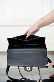 CHANEL 25S TOP HANDLE FLAP 23 CM IN BLACK LAMBSKIN WITH GOLD HARDWARE