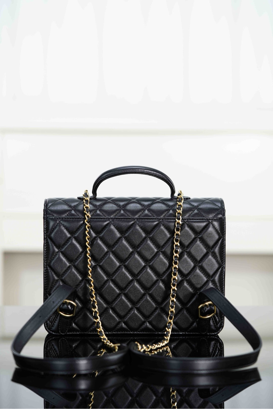 CHANEL 25S TOP HANDLE FLAP 23 CM IN BLACK LAMBSKIN WITH GOLD HARDWARE