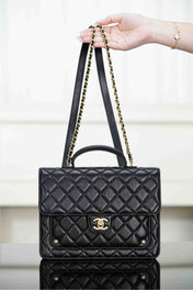 CHANEL 25S TOP HANDLE FLAP 23 CM IN BLACK LAMBSKIN WITH GOLD HARDWARE