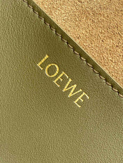LOEWE 25S PUZZLE FOLD BAG 31 IN OLIVE GREEN AND DARK BLUE SHINY CALFSKIN