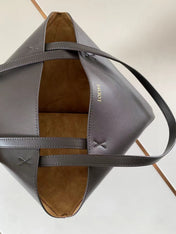 LOEWE 25S PUZZLE FOLD BAG 31 IN SOCOLA AND MAROON SHINY CALFSKIN