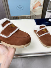 SUEDE AND SHEARLING MULES UMBER BROWN
