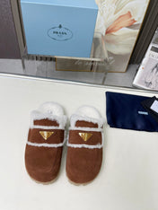 SUEDE AND SHEARLING MULES UMBER BROWN