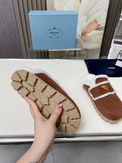 SUEDE AND SHEARLING MULES UMBER BROWN