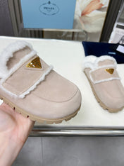 SUEDE AND SHEARLING MULES BEIGE