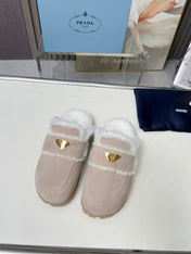 SUEDE AND SHEARLING MULES BEIGE