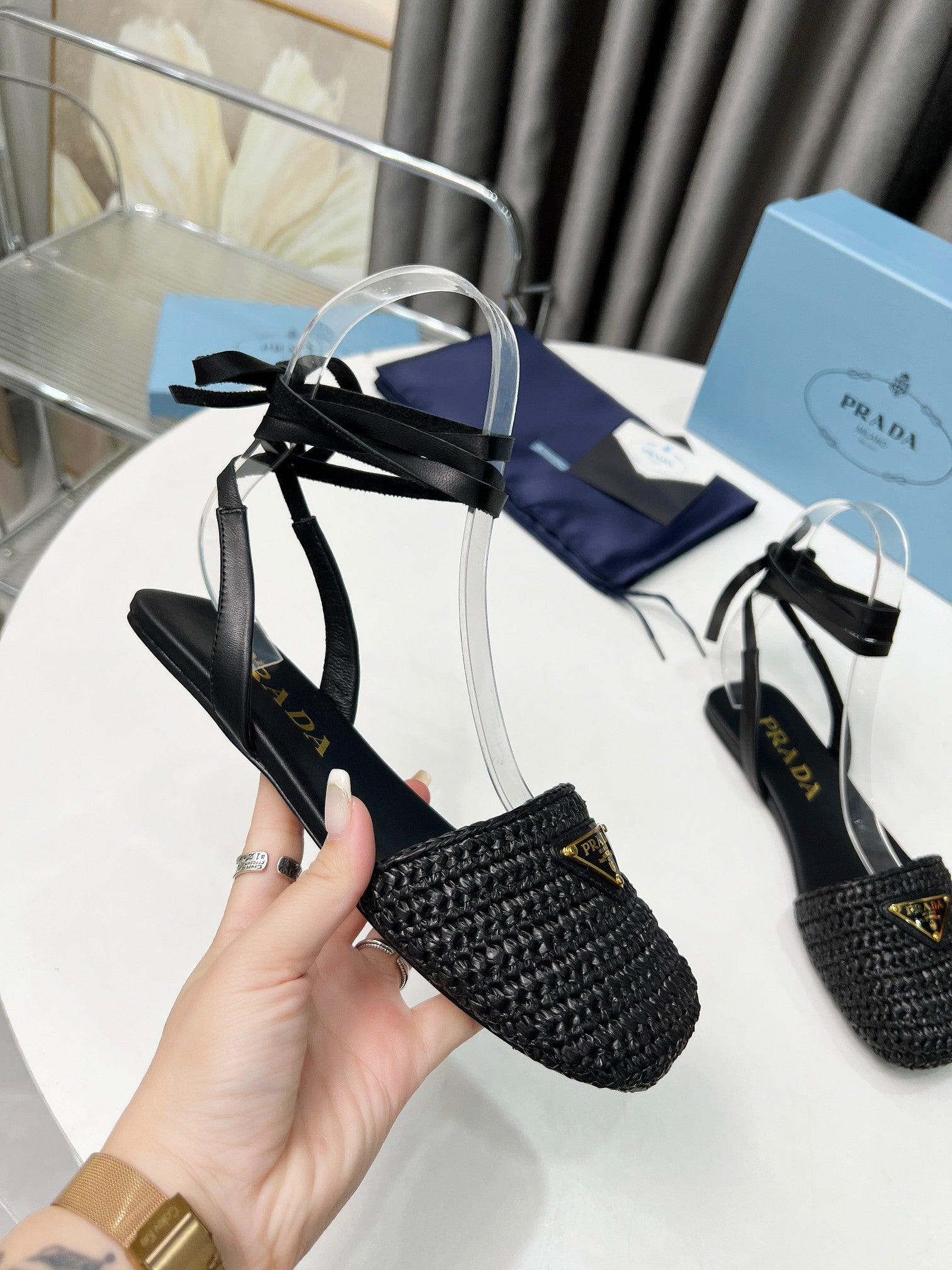 CROCHET SANDALS IN BLACK FABRIC