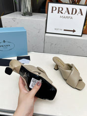 PRA CROSS MULE HEELS IN BEIGE CALFSKIN WITH PADDED STRAPS