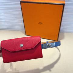 HM KELLY CHERRY RED POCKET 18MM BELT NAVY BLUE LEATHER SILVER HARDWARE